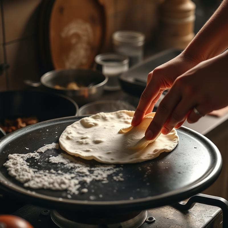 Tortilla hecha a mano en el comal